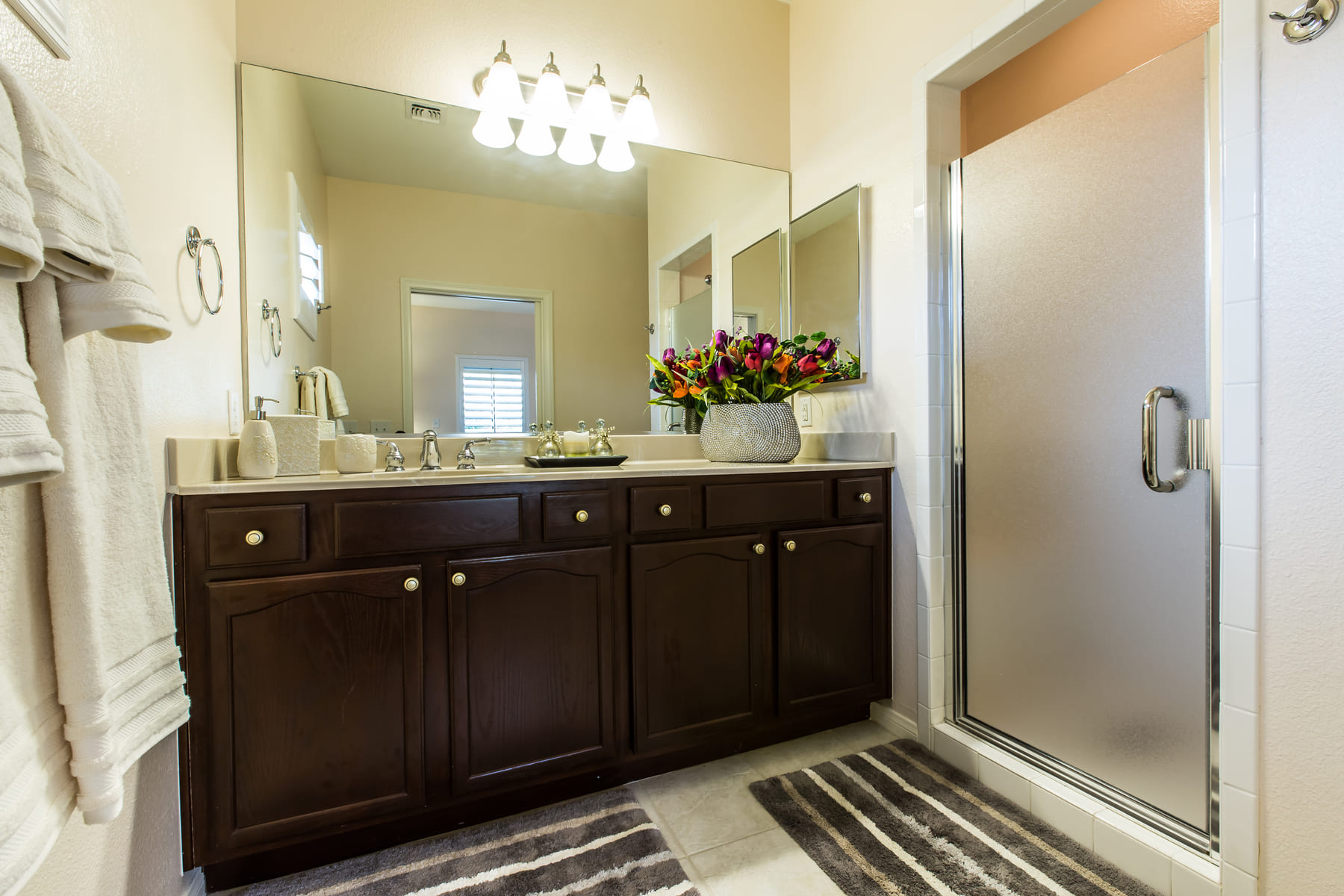 Dark wood bathroom vanity